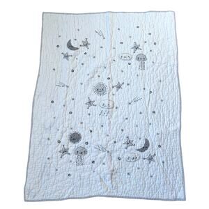 Pottery Barn Kids White/Gray Skye Baby Toddler Quilt 36x47" Moon Stars Nursery